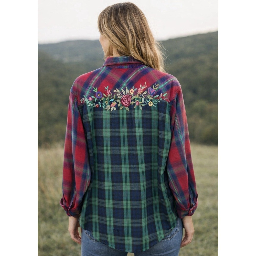 Vintage Embroidered Plaid Flannel Shirt - Picture 13 of 13